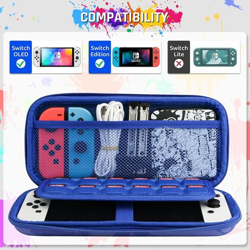 RHOTALL Carrying Case for Nintendo Switch & Switch OLED Cover, Hard Portable Travel Case for Switch Game Accessories with Black Game Case and 2 Thumb Caps - for boys girls in Saudi Arabia
