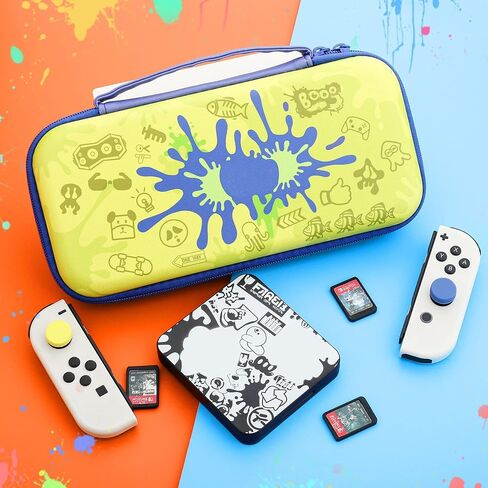 RHOTALL Carrying Case for Nintendo Switch & Switch OLED Cover, Hard Portable Travel Case for Switch Game Accessories with Black Game Case and 2 Thumb Caps - for boys girls in Saudi Arabia