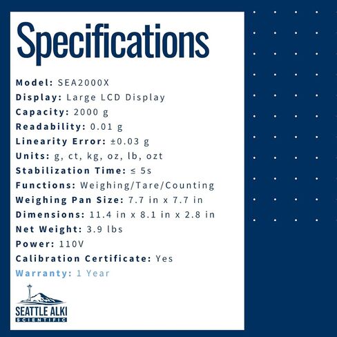 Seattle Alki Scientific Analytical Precision Scale 2000g x 0.01g, Grams, Pounds, Ounces, Carats, High Accuracy Digital Balance for Laboratory, Business, Jewelry, by Fristaden Lab in Saudi Arabia