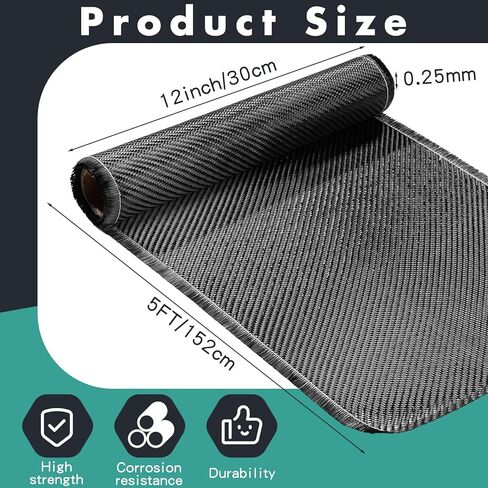 Frienda 2 Rolls 5 ft x 12" Carbon Fiber Fabric Roll Pure Fabric Carbon Fiber Sheet 2 x 2 Twill Weave 3k/ 220g for Cars for Structural Reinforcement on Concrete Walls, Basements, Boats DIY Projects in Kuwait