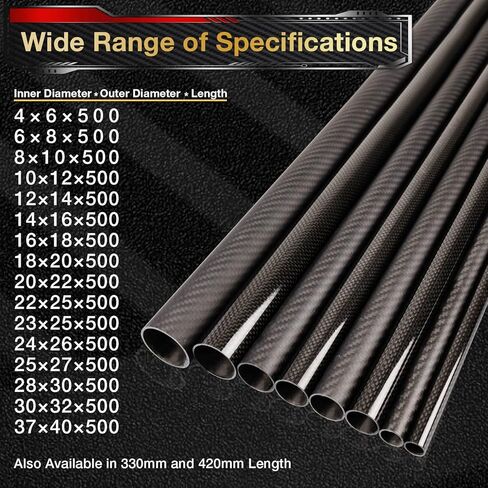 ARRIS 4 قطع أنابيب غير لامعة 420 مم 23 مم × 25 مم × 420 مم أنابيب من ألياف الكربون سطح غير لامع 3K ملفوفة 100% نقية لطائرة كوادكوبتر متعددة المروحيات (4 قطع) in Saudi Arabia
