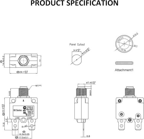 DIYhz 7Amp قواطع الدائرة الحرارية الزائد التبديل حامي 88 سلسلة دليل الضغط على زر إعادة تعيين مع محطات الاتصال السريع وغطاء زر مقاوم للماء 32VDC أو 125/250VAC 4 قطع in Kuwait