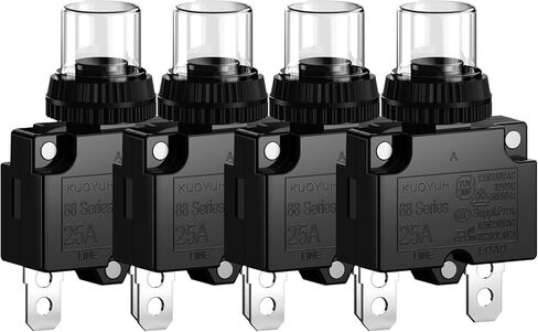 DIYhz 25Amp قواطع الدائرة الحرارية الزائد التبديل حامي 88 سلسلة دليل الضغط على زر إعادة تعيين مع محطات الاتصال السريع وغطاء زر مقاوم للماء 32VDC أو 125/250VAC 2PCS in Kuwait