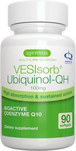 VESIsort Ubiquinol-QH Advanced CoQ10 100 ملغ، امتصاص عالي 600% توافر حيوي وعمل سريع مستدام، كمية تكفي 3 أشهر، من Igennus in Kuwait