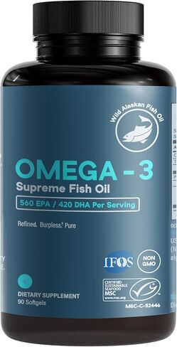 Omega-3 Supreme 1400 mg Wild Alaskan Fish Oil | IFOS Certified EPA DHA, Sustainable, Burpless, Veg Enteric Coated for Absorption (3 Mo Supply,180 Softgels) in Saudi Arabia