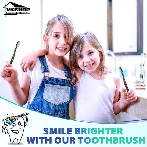 VKshop 100 فرشاة أسنان فحمية، مجموعة فرشاة أسنان للسفر ملفوفة بشكل فردي للبالغين والأطفال، مجموعة فرش أسنان يدوية للاستعمال مرة واحدة (4 ألوان) in Kuwait