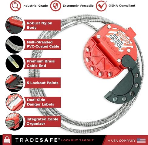 قفل كابل قفل تراجع تراديسايف. قفل كبل مطلي بالفينيل الصلب القابل للتعديل لتطبيقات قفل خارج بطاقة التعريف. يعمل مع أقفال السلامة لوتو in Kuwait