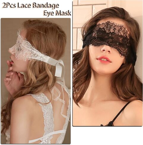 YOMORIO 2Pcs Lace Masquerade Blindfold Eye Mask Sexy Costume Lingerie Accessories Black White Adjustable Couple Party Masks in Saudi Arabia