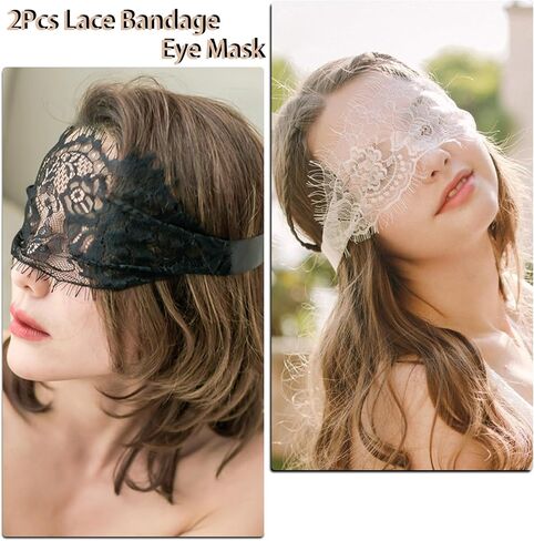YOMORIO 2Pcs Lace Masquerade Blindfold Eye Mask Sexy Costume Lingerie Accessories Black White Adjustable Couple Party Masks in Saudi Arabia