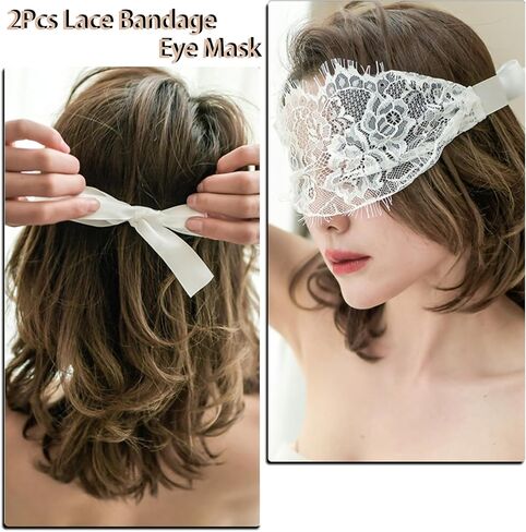 YOMORIO 2Pcs Lace Masquerade Blindfold Eye Mask Sexy Costume Lingerie Accessories Black White Adjustable Couple Party Masks in Saudi Arabia