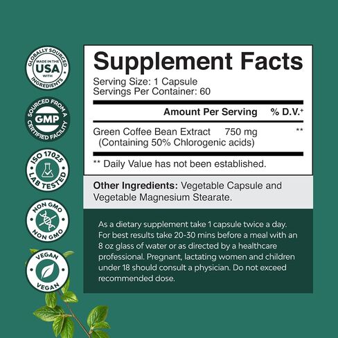 Green Coffee Bean Extract for Weight Loss - Weight Loss Pills for Women and Men - Appetite Suppressants for Weight Loss with Chlorogenic Acid - Herbal Fat Burner to Assist with Weight Loss 120 Count in Saudi Arabia