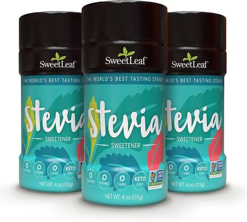 SweetLeaf Stevia Powder Shaker Jar - Zero Calorie Stevia Sweetener, No Bitter Aftertaste, Plant-Based Sugar Substitute from Keto, Non-GMO Sweet Leaf Stevia, 4 Oz Ea (Pack of 3)  in Kuwait