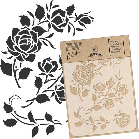 NAKLEO DIY Reusable Plastic Stencil - 21x30cm / 8.3" x 11.7" - Flowers Mini Border - Art Craft Wall Painting Pattern Template Scrapbooking Decoupage - Fabric Furniture Wood in Kuwait