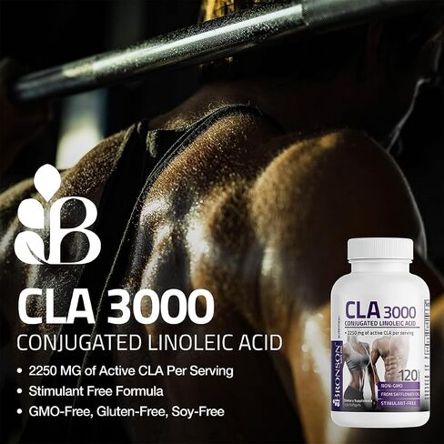 برونسون CLA 3000 قوة عالية للغاية تدعم التحكم الصحي في الوزن، كتلة العضلات الهزيلة، حمض اللينوليك المترافق غير المحفز، 120 كبسولة هلامية in Saudi Arabia