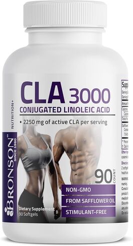 برونسون CLA 3000 قوة عالية للغاية تدعم التحكم الصحي في الوزن، كتلة العضلات الهزيلة، حمض اللينوليك المترافق غير المحفز، 120 كبسولة هلامية in Saudi Arabia