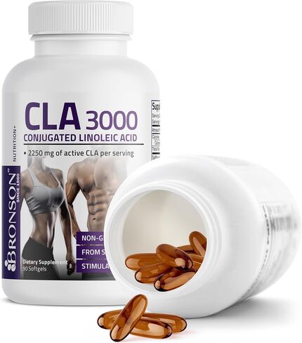 برونسون CLA 3000 قوة عالية للغاية تدعم التحكم الصحي في الوزن، كتلة العضلات الهزيلة، حمض اللينوليك المترافق غير المحفز، 120 كبسولة هلامية in Saudi Arabia