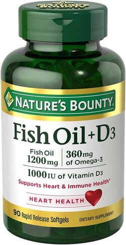 Nature's Bounty Fish Oil plus D3, Contains Omega 3, Immune Support & Supports Heart Health, 1200mg Fish Oil, 360mg Omega 3, 1000IU Vitamin D3, 90 Softgels in Saudi Arabia