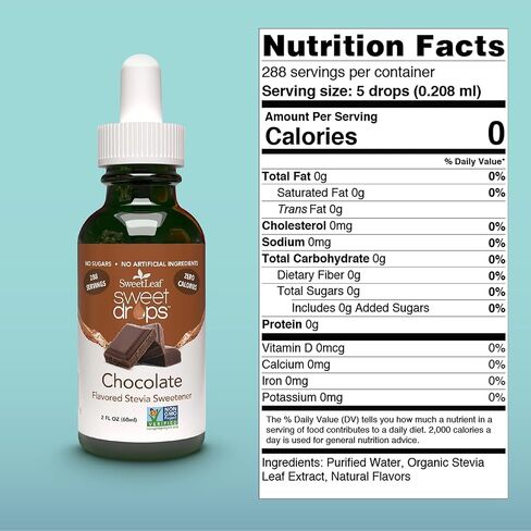 SweetLeaf Stevia Liquid Sweet Drops - Chocolate Flavored Drops, Stevia Liquid Sweetener, Zero-Calorie, Sugar-Free Syrup Alternative for Keto Coffee, Baking, Shakes, 2 Fl Oz (Pack of 2) in Kuwait