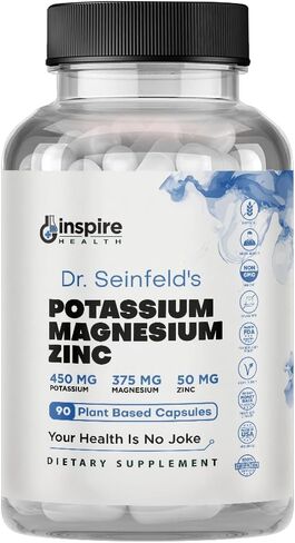 Magnesium Potassium Supplements w/Zinc - 90 Capsules - Magnesium Potassium Zinc for Vascular Health – High Absorption Vegan Potassium Magnesium Supplement for Leg Cramps & Sleep in Kuwait
