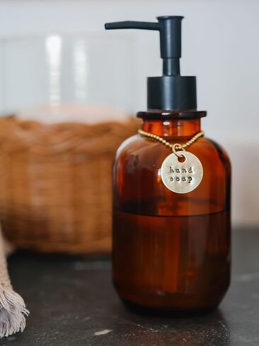 ملصقات موزع الصابون 3 قطع - مجموعة علامات زجاجة اليد والطبق والغسول - نحاس أو ألومنيوم مختوم يدويًا، لون فضي أو ذهبي - تنظيم حمام الضيوف والمطبخ (اليد، الطبق، اللوشن (النحاس)) in Kuwait