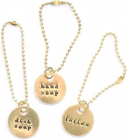 ملصقات موزع الصابون 3 قطع - مجموعة علامات زجاجة اليد والطبق والغسول - نحاس أو ألومنيوم مختوم يدويًا، لون فضي أو ذهبي - تنظيم حمام الضيوف والمطبخ (اليد، الطبق، اللوشن (النحاس)) in Kuwait