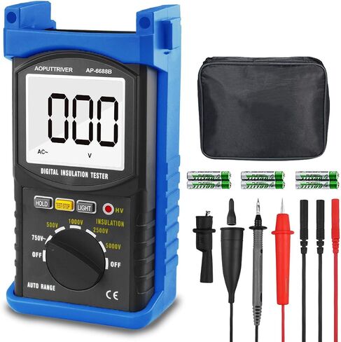Digital Insulation Resistance Tester, 1999 Counts Megohmmeter Big LCD Display DCV ACV Megohm Meter DC250/500/1000V AC750V, 200MΩ~2000MΩ Resistance Testing with Data Hold Backlit for Motor Cables in Kuwait