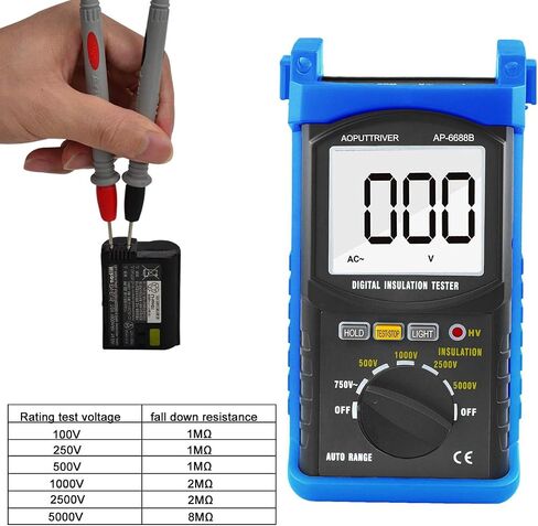Digital Insulation Resistance Tester, 1999 Counts Megohmmeter Big LCD Display DCV ACV Megohm Meter DC250/500/1000V AC750V, 200MΩ~2000MΩ Resistance Testing with Data Hold Backlit for Motor Cables in Kuwait