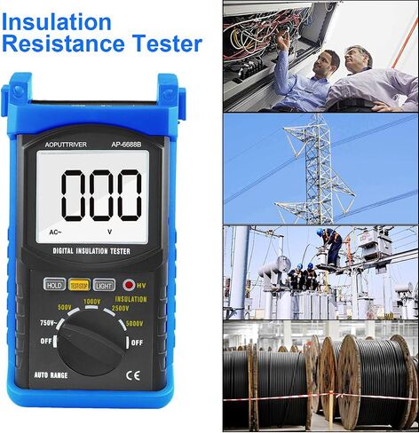 Digital Insulation Resistance Tester, 1999 Counts Megohmmeter Big LCD Display DCV ACV Megohm Meter DC250/500/1000V AC750V, 200MΩ~2000MΩ Resistance Testing with Data Hold Backlit for Motor Cables in Kuwait