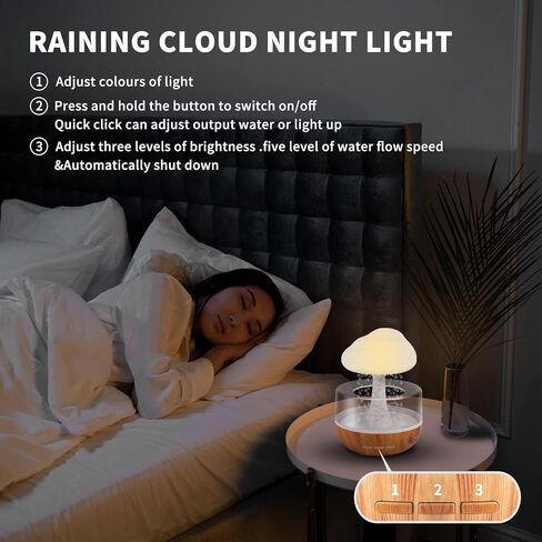 Weljoy Zen Raining Cloud Night Light Aromatherapy Essential Oil Diffuser Micro Humidifier Desk Fountain Bedside Sleeping Relaxing Mood Water Drop Sound (White) in Kuwait