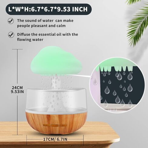 Weljoy Zen Raining Cloud Night Light Aromatherapy Essential Oil Diffuser Micro Humidifier Desk Fountain Bedside Sleeping Relaxing Mood Water Drop Sound (White) in Kuwait