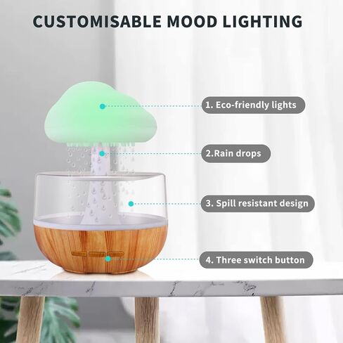 Weljoy Zen Raining Cloud Night Light Aromatherapy Essential Oil Diffuser Micro Humidifier Desk Fountain Bedside Sleeping Relaxing Mood Water Drop Sound (White) in Kuwait