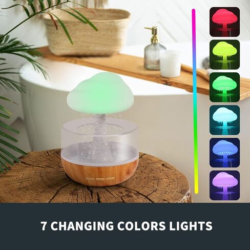 Weljoy Zen Raining Cloud Night Light Aromatherapy Essential Oil Diffuser Micro Humidifier Desk Fountain Bedside Sleeping Relaxing Mood Water Drop Sound (White) in Kuwait