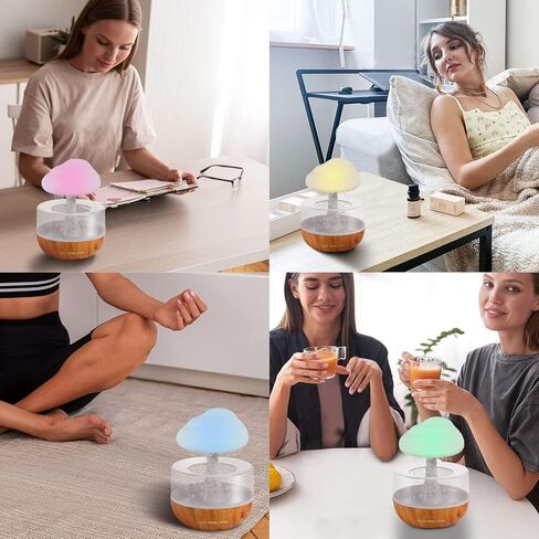 Weljoy Zen Raining Cloud Night Light Aromatherapy Essential Oil Diffuser Micro Humidifier Desk Fountain Bedside Sleeping Relaxing Mood Water Drop Sound (White) in Kuwait