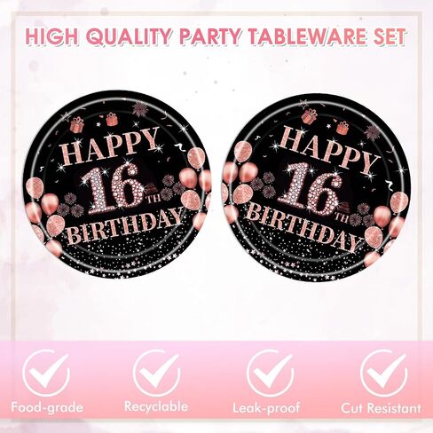 40PCS 100th Birthday Decorations for Women Vintage 1924 Disposable Paper Plates and Napkins Party Supplies for Girls Women in Kuwait