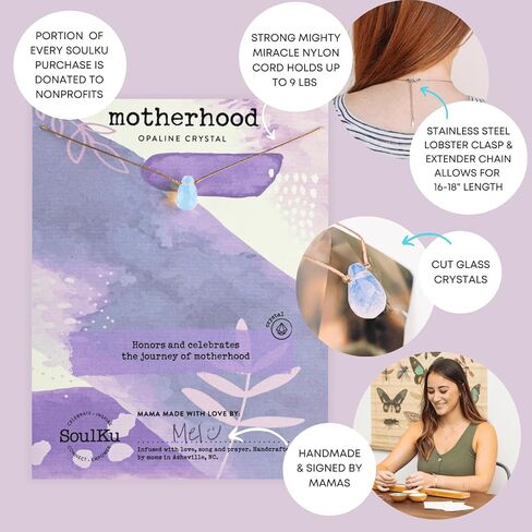 SoulKu Soul Shine Handmade Necklace, Empowering Jewelry With Healing Crystal, Inspirational Jewelry For Women, Mom & Sister, 2"" Extender With Lobster Clasp, 16"" Nylon Cord (Powder Blue, Breathe) in Saudi Arabia