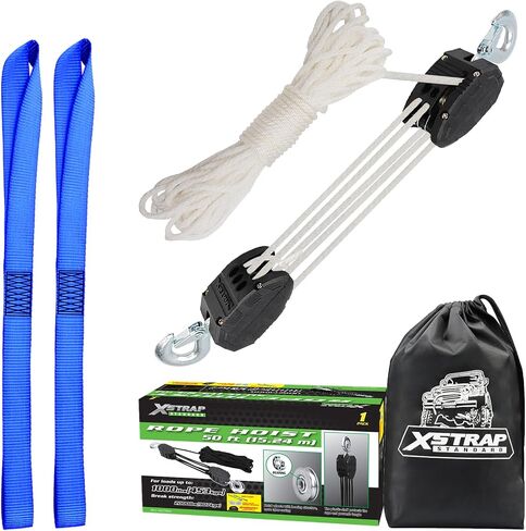 XSTRAP STANDARD Heavy-Duty 2,000 LB Breaking Strength 50 FT Rope Hoist, 1000 LB Work Load Block and Tackle Pulley System for Lifting Heavy Objects (Black) in Saudi Arabia