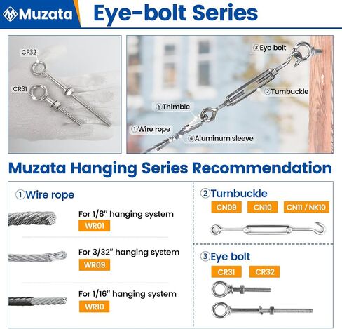 Muzata 5pack 1/4"-20 Eye Bolt Heavy Duty Shoulder Lifting Ring Threaded Eyebolts with Nuts Washers T316 Stainless Steel Marine Grade UNC-3A CR32 in Saudi Arabia