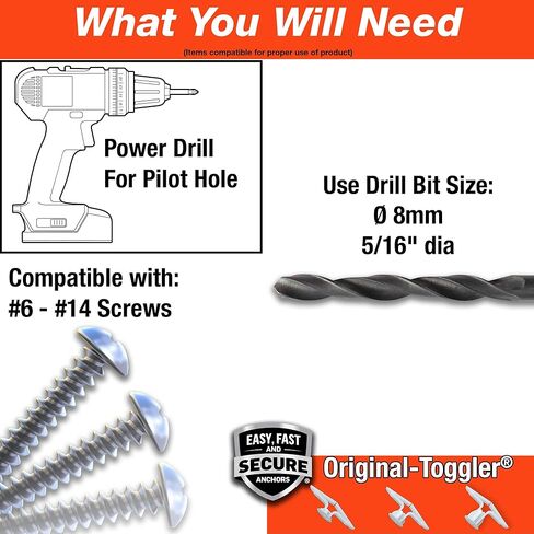 مرساة حائط جفاف منزلية من TOGGLER Toggle TB مع براغيس، Polypropylene, مصنوعة في الولايات المتحدة، نطاق الإمساك 3/8 بوصة إلى 1/2" لأحجام الربط من رقم 6 إلى رقم 14 (عبوة من 20 قطعة) in Kuwait