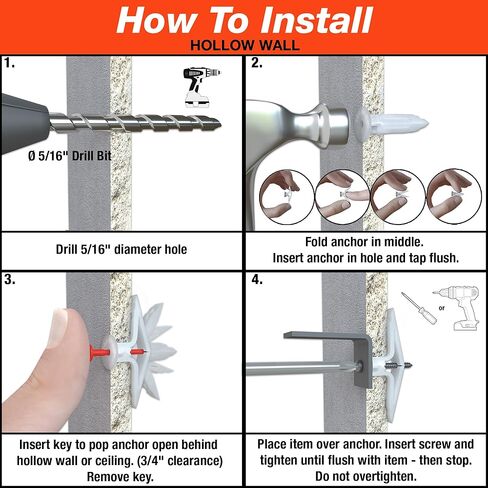 مرساة حائط جفاف منزلية من TOGGLER Toggle TB مع براغيس، Polypropylene, مصنوعة في الولايات المتحدة، نطاق الإمساك 3/8 بوصة إلى 1/2" لأحجام الربط من رقم 6 إلى رقم 14 (عبوة من 20 قطعة) in Kuwait