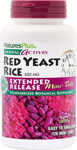 NaturesPlus Herbal Actives أرز الخميرة الحمراء، إصدار ممتد - 600 مجم، 60 قرص صغير - مكمل عشبي - نباتي، نباتي، خالي من الغلوتين - 30 وجبة in Kuwait