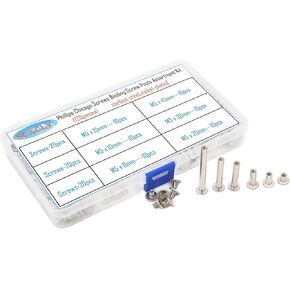 SCXCLY 120pcs Chicago Screws Binding Screw Posts Assortment Kit, 6 Sizes(M5 x 6/10/15/25/30/45mm), Carbon Steel Nickel-Plated in Kuwait