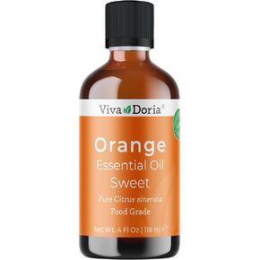 Viva Doria 100% Pure Sweet Orange Essential Oil, Undiluted, Food Grade, USA Orange Oil, 118 mL (4 Fl Oz) …