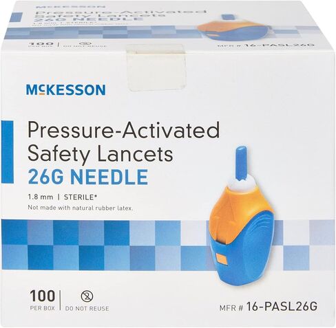 McKesson Safety Lancet, Retractable, Pressure-Activated Finger Device, Sterile - Ideal for Blood Testing - Single Use, 30 Gauge, 1.5mm Depth, 100 Count, 1 Pack in Kuwait