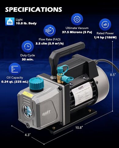 OMT 3.5cfm Vacuum Pump, 1 Stage HVAC Vacuum Pump for R12 R22 R134a R410a Systems, Small 1/4hp 38 Micron Vacuum Pump for Air Conditioner Servicing Resin Degassing and More, Oil Included in Saudi Arabia