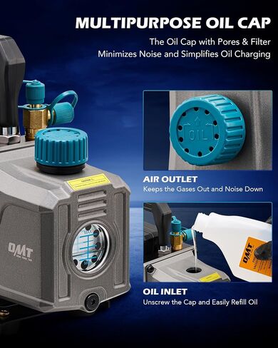 OMT 3.5cfm Vacuum Pump, 1 Stage HVAC Vacuum Pump for R12 R22 R134a R410a Systems, Small 1/4hp 38 Micron Vacuum Pump for Air Conditioner Servicing Resin Degassing and More, Oil Included in Saudi Arabia