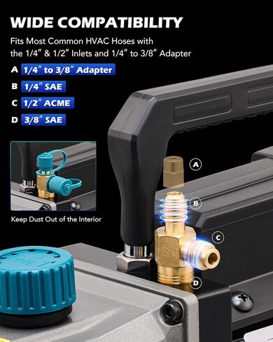 OMT 3.5cfm Vacuum Pump, 1 Stage HVAC Vacuum Pump for R12 R22 R134a R410a Systems, Small 1/4hp 38 Micron Vacuum Pump for Air Conditioner Servicing Resin Degassing and More, Oil Included in Saudi Arabia