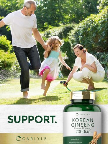 Carlyle Korean Ginseng Extract Capsules 2000 mg | 250 Capsules | Non-GMO and Gluten Free Formula | Standardized Panax Ginseng Supplement in Saudi Arabia
