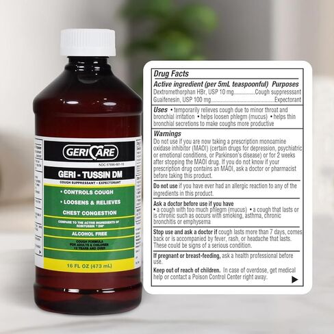 Geri-Tussin, Sugar Free, Alcohol Free, Cold and Cough Relief, Guaifenesin Syrup 100 mg/ 5 mL, 16 oz in Kuwait