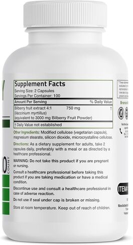 Bronson Bilberry Extra Strength 3000 mg per Serving Vaccinium Myrtillus, Promotes Eye Health and Supports Healthy Vision - Non GMO, 200 Vegetarian Capsules in Kuwait