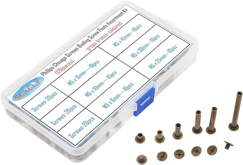 SCXCLY 120pcs Chicago Screws Binding Screw Posts Assortment Kit, 6 Sizes(M5 x 6/10/15/25/30/45mm), Carbon Steel Nickel-Plated in Kuwait
